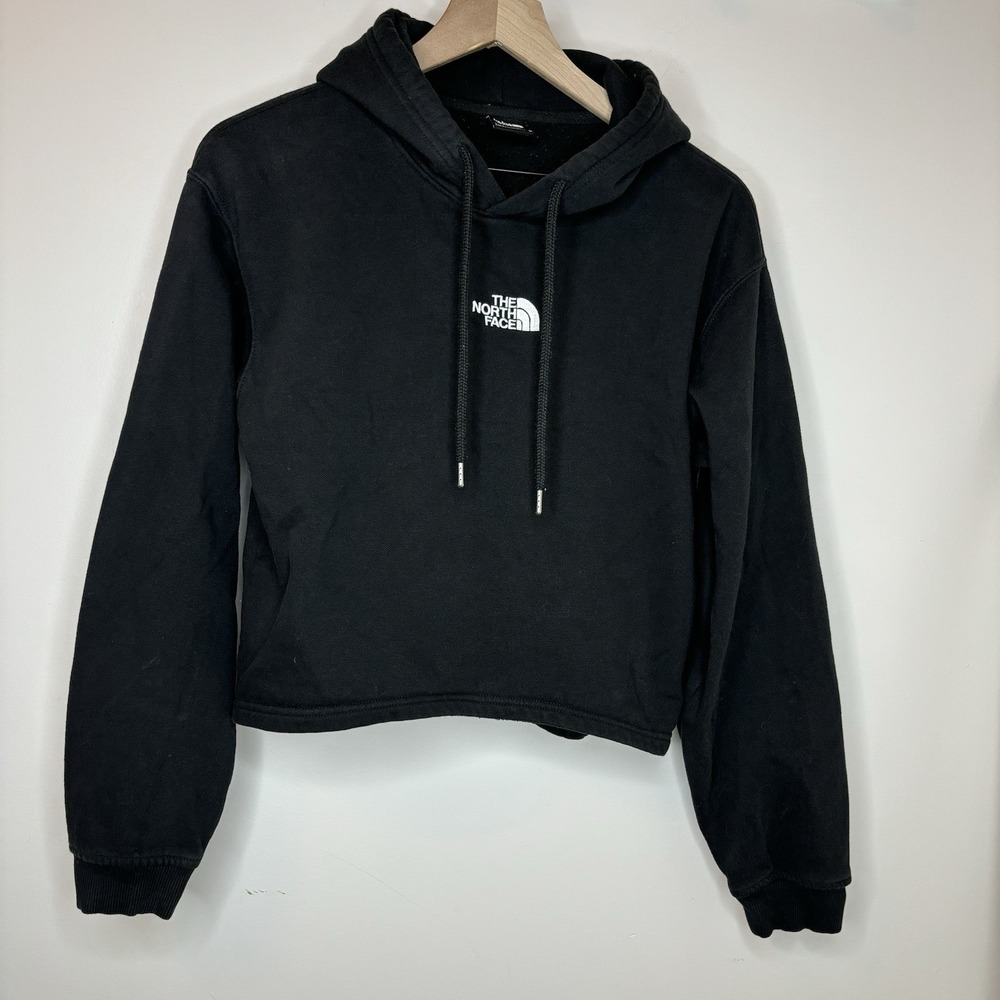The‎ North Face Cropped Hoodie Womens Medium Black Pullover Fleece Logo Raglan
